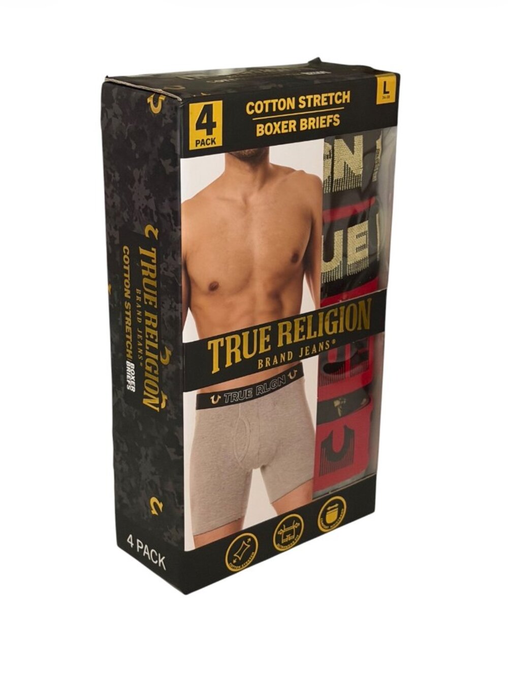True Religion 4-Pack Cotton Boxer Briefs - Men’s Large | NEW